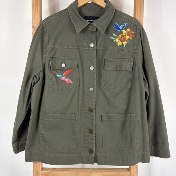 Who What Wear Jackets & Blazers - Who What Wear Green Embroidered Pockets Button Up Jacket #1239 Size 2X